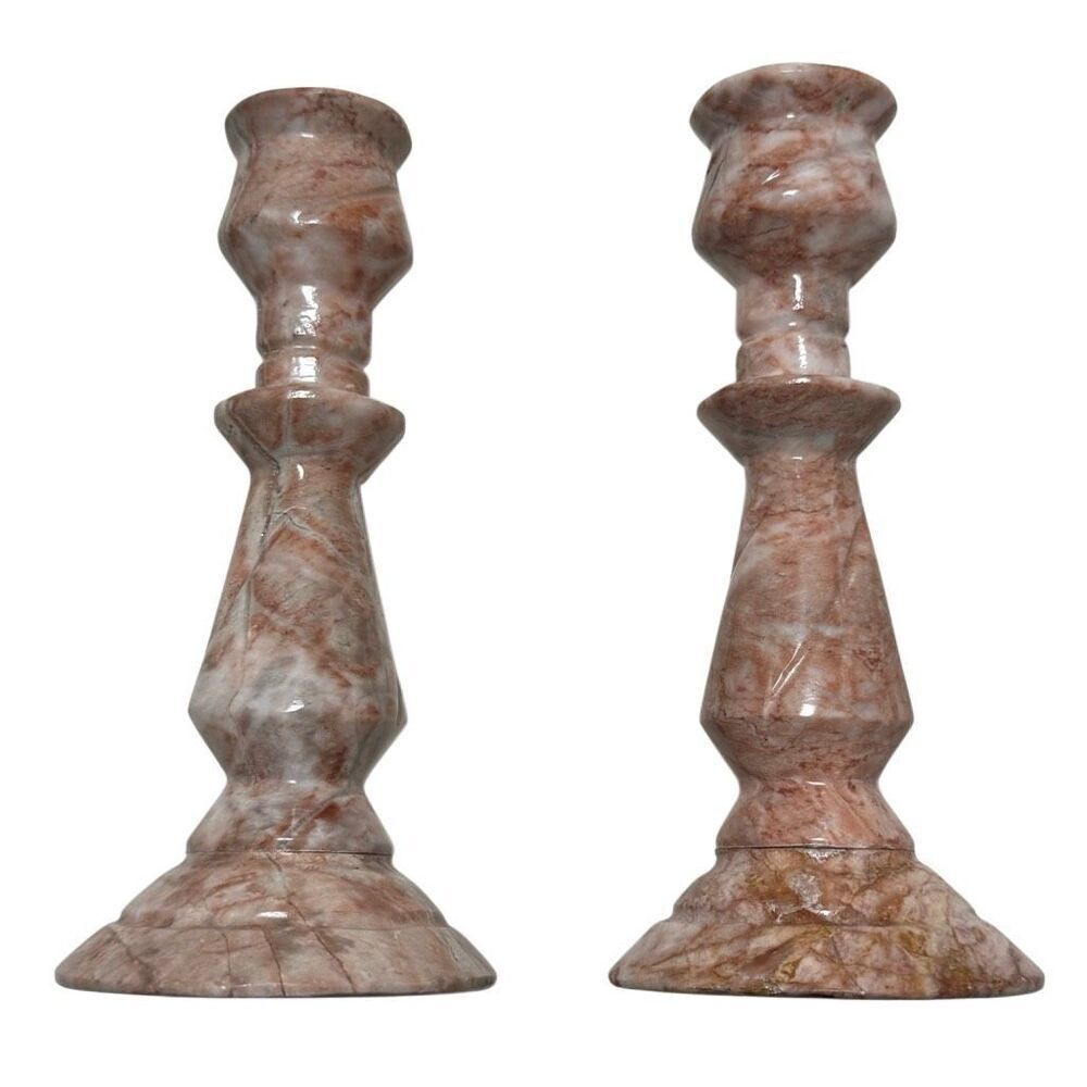 Mayan Mexican Aztec Hand Carved Marble Stone Onyx Candlestick Holders 6 1/4โ